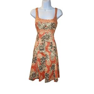 Nine West Floral Dress – Orange Empire Waist, Cotton Blend, Size 4‎